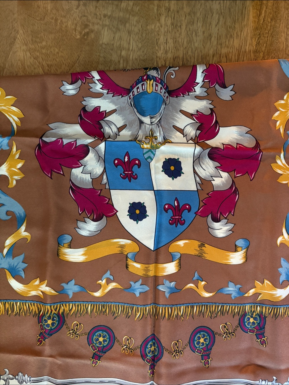 Vintage Crest Silk Scarf in Brown, Blue & Magenta